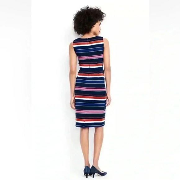Lands End Sleeveless Ponte Sheath Midi Dress Aurora Ribbed Stripe Size 10 Petite - Picture 2 of 11